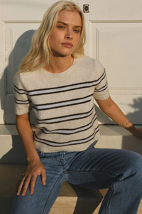 GATEWOOD STRIPE SWEATER TEE IN LIGHT OATMEAL