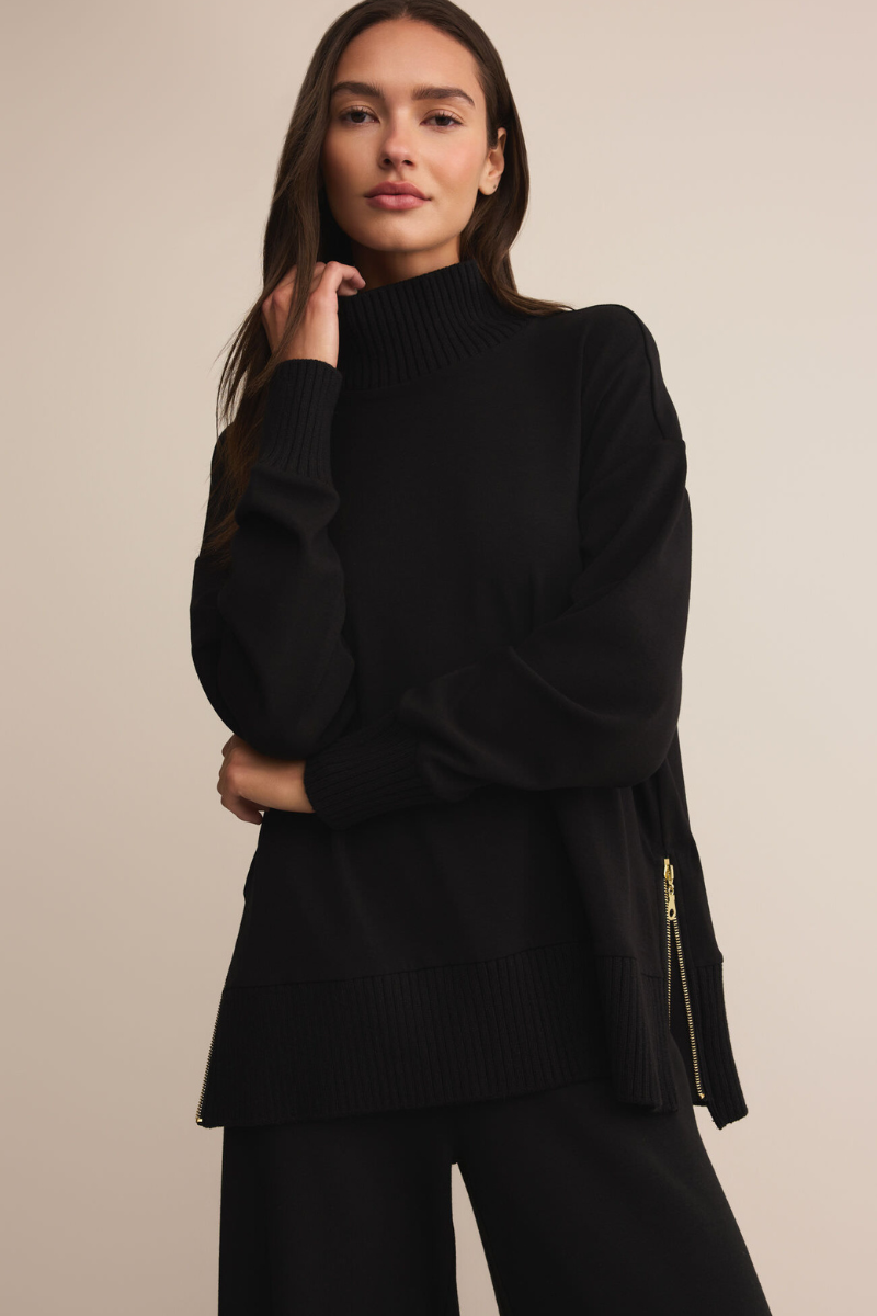 SABLE LUXE MOCK NECK TOP-BK