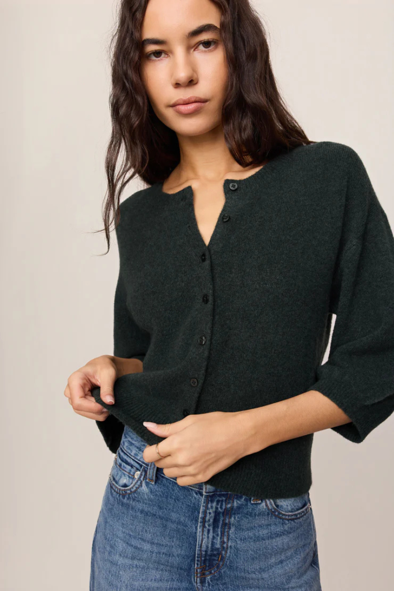 VALOR SHORT SLEEVE CARDIGAN IN EMERALD COVE
