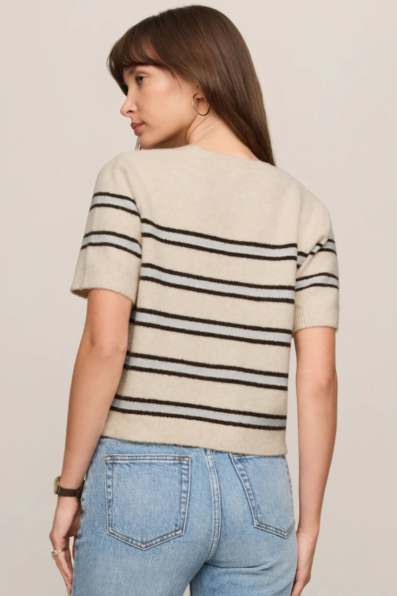 GATEWOOD STRIPE SWEATER TEE IN LIGHT OATMEAL