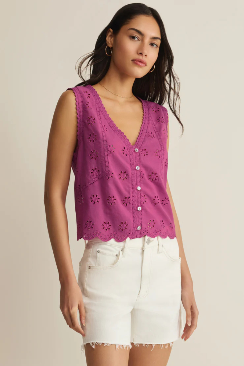 DARCY EYELET TANK IN BERRY BLUSH
