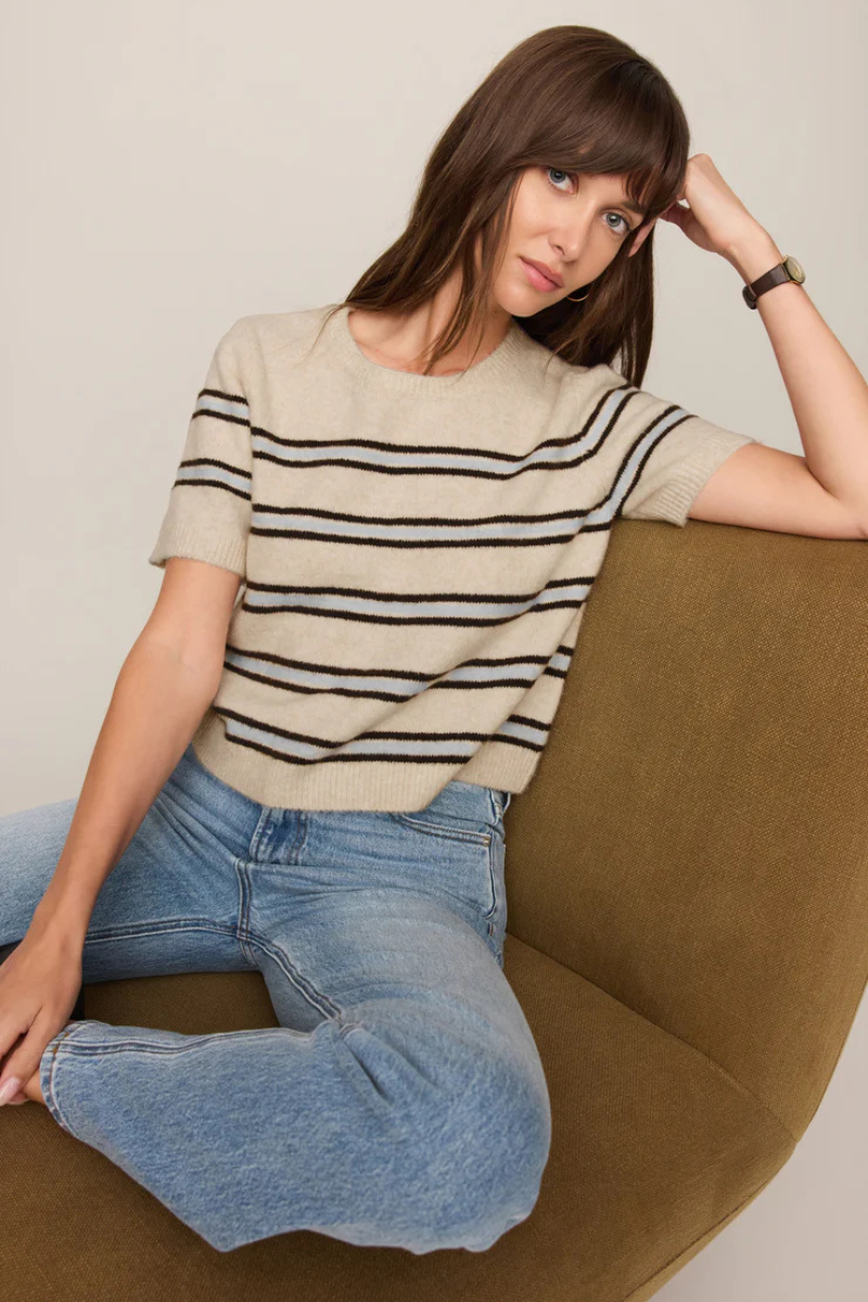 GATEWOOD STRIPE SWEATER TEE IN LIGHT OATMEAL