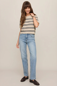 GATEWOOD STRIPE SWEATER TEE IN LIGHT OATMEAL