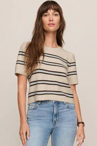 GATEWOOD STRIPE SWEATER TEE IN LIGHT OATMEAL
