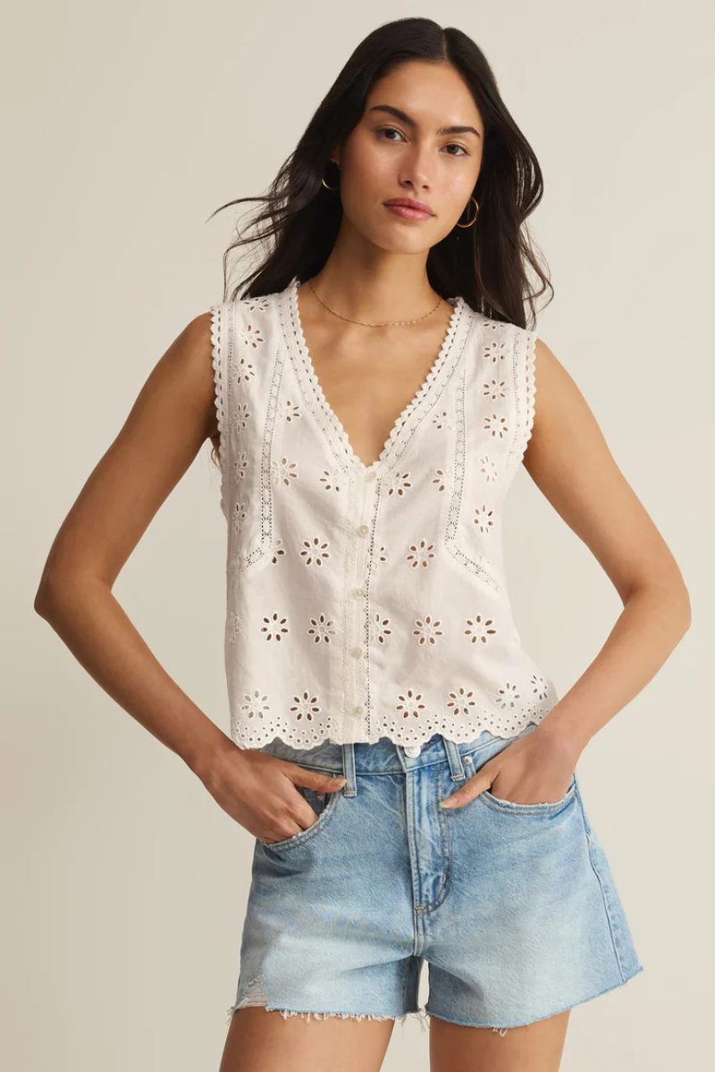 DARCY EYELET TANK IN WHITE