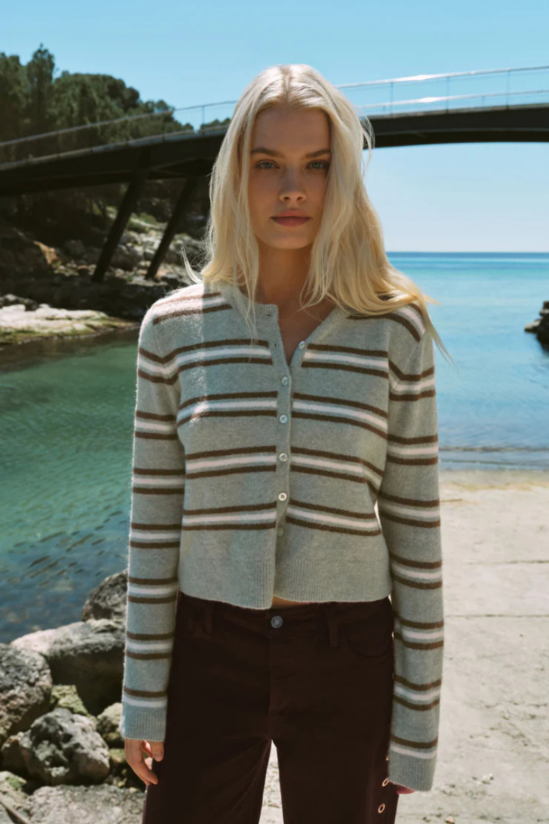 MEDINA COZY STRIPE CARDIGAN IN AQUA CLOUD