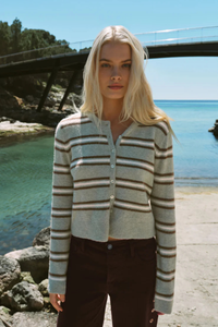 MEDINA COZY STRIPE CARDIGAN IN AQUA CLOUD