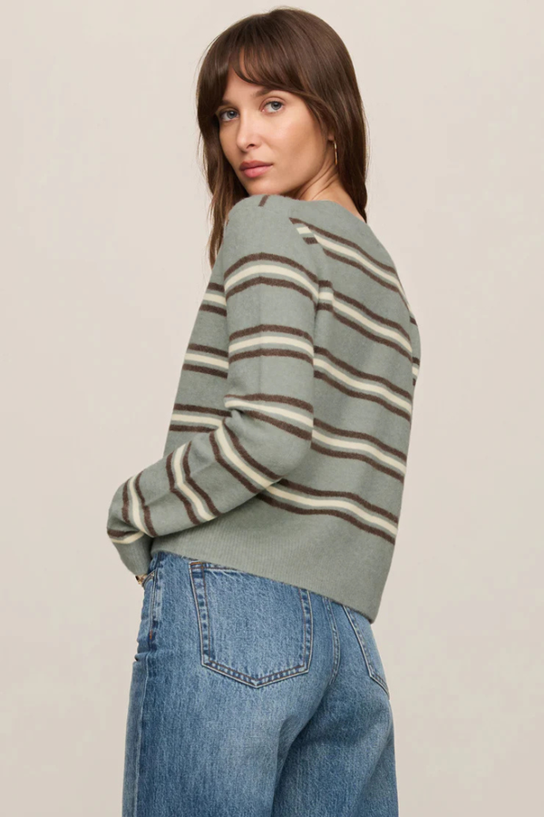MEDINA COZY STRIPE CARDIGAN IN AQUA CLOUD