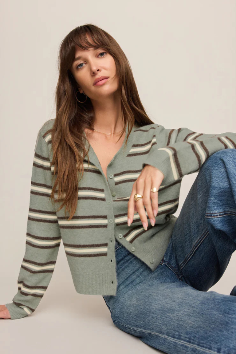 MEDINA COZY STRIPE CARDIGAN IN AQUA CLOUD
