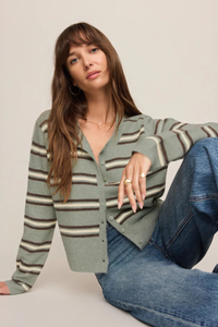 MEDINA COZY STRIPE CARDIGAN IN AQUA CLOUD