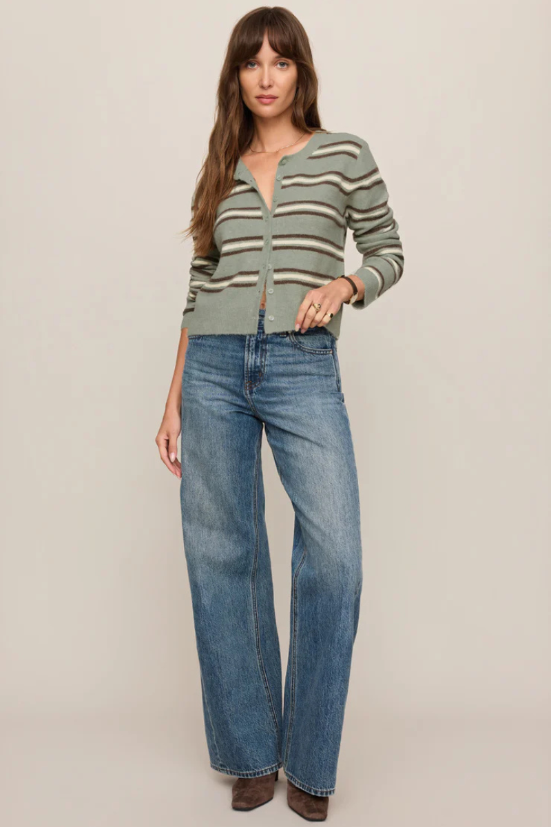 MEDINA COZY STRIPE CARDIGAN IN AQUA CLOUD