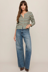 MEDINA COZY STRIPE CARDIGAN IN AQUA CLOUD