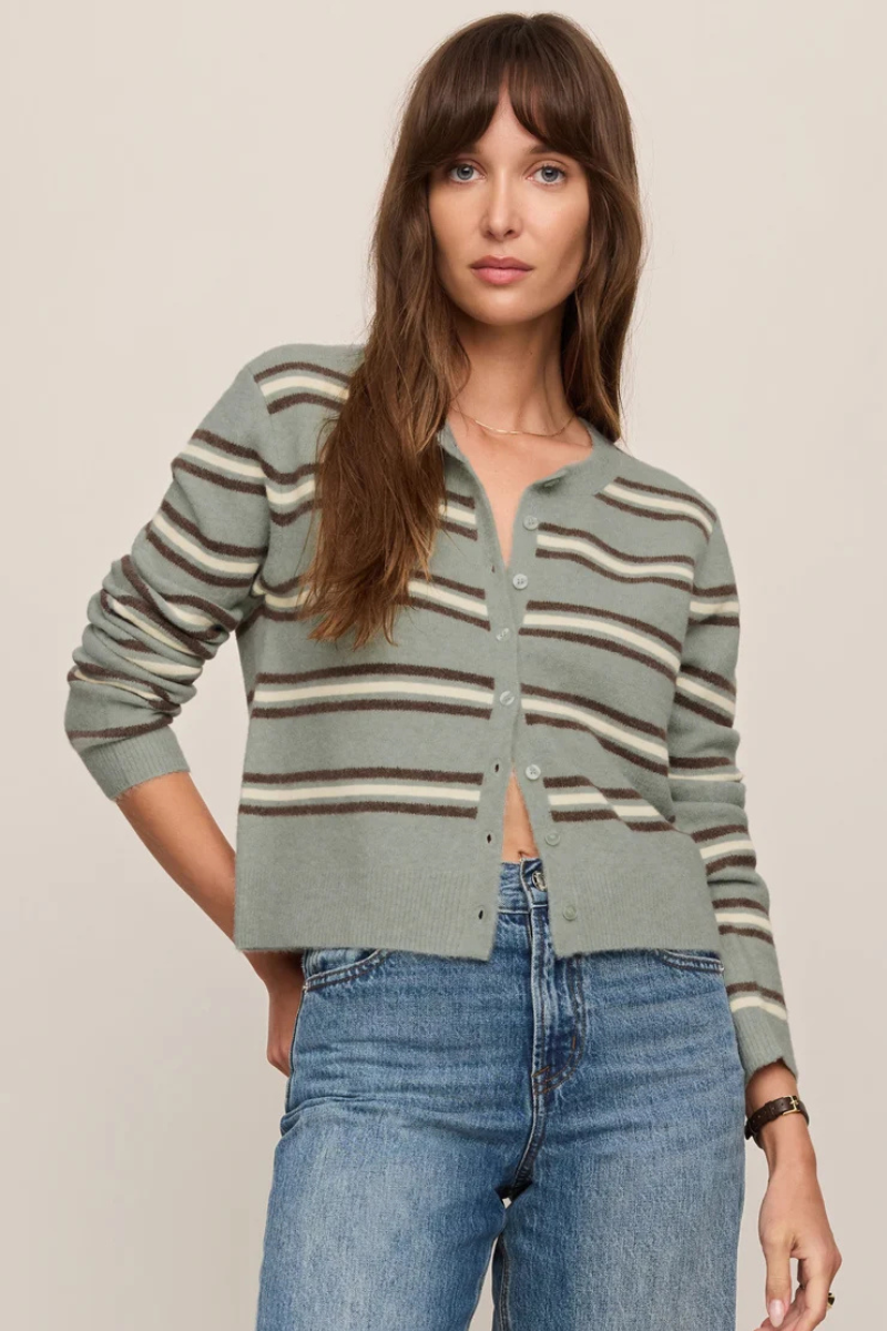 MEDINA COZY STRIPE CARDIGAN IN AQUA CLOUD