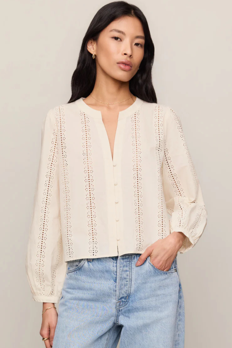LOUELLA EMBROIDERED BUTTON UP TOP