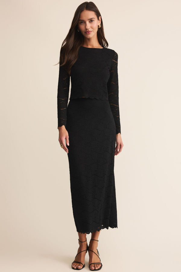 VIA EMBROIDERED LACE MIDI SKIRT