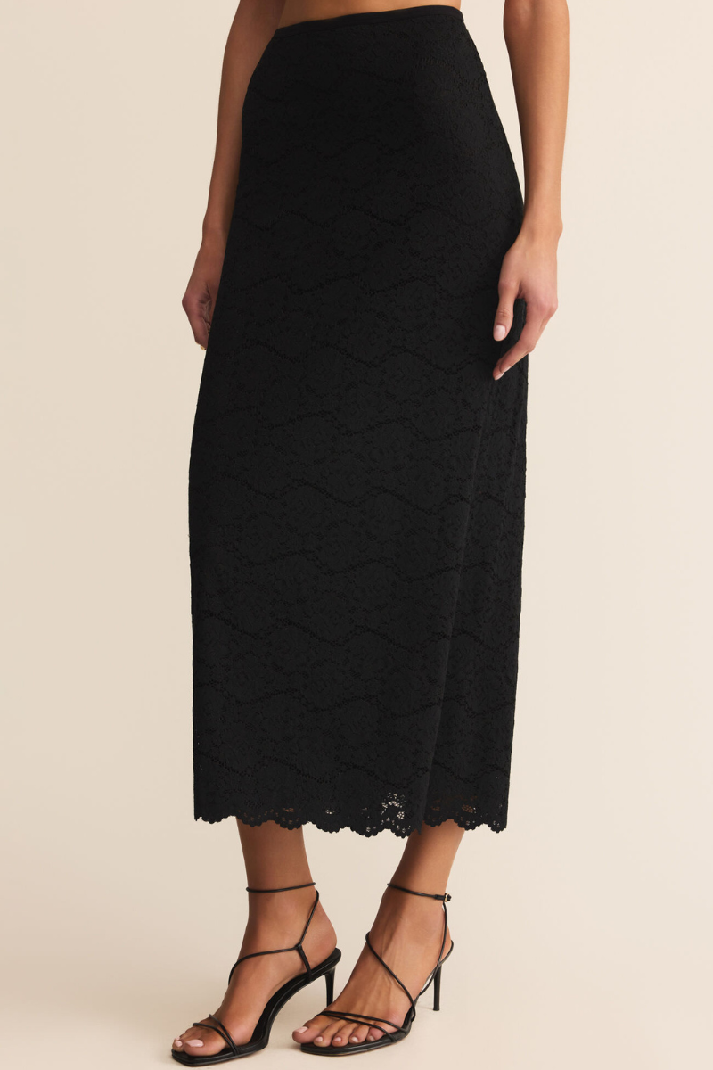 VIA EMBROIDERED LACE MIDI SKIRT