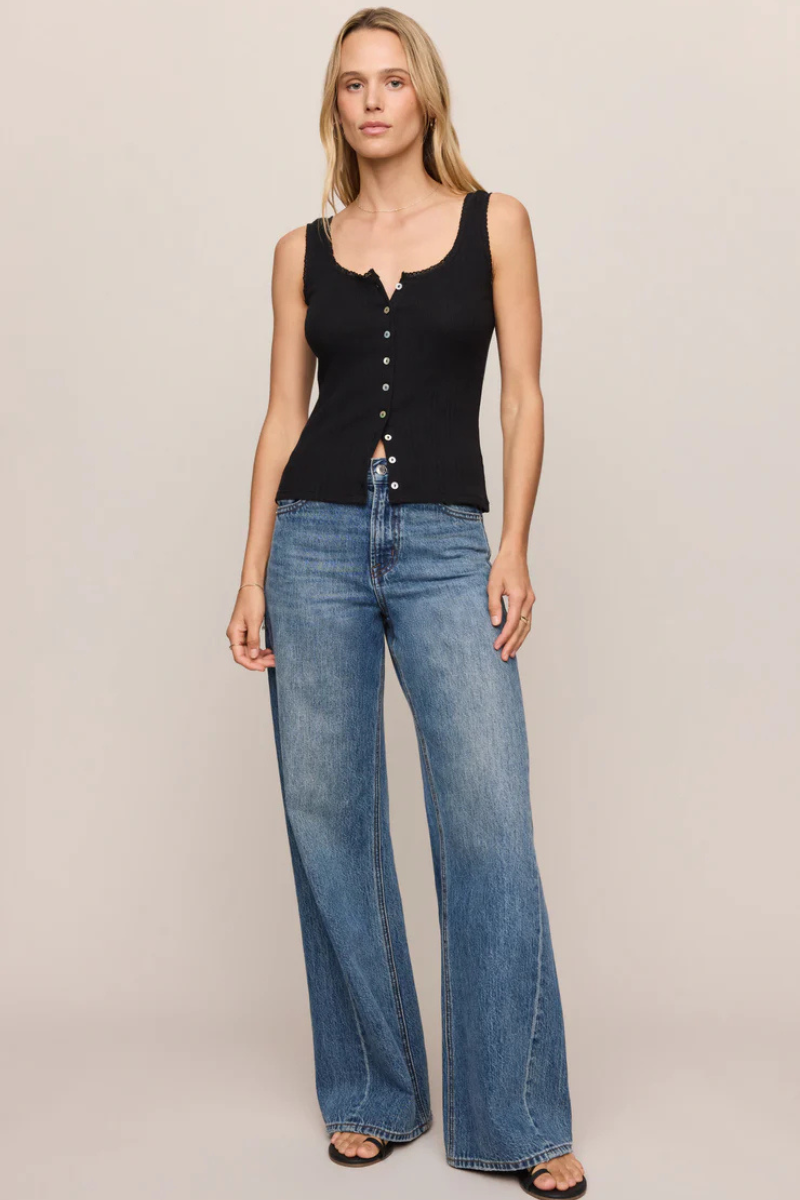 LAINEY POINTELLE BUTTON FRONT TANK IN BLACK