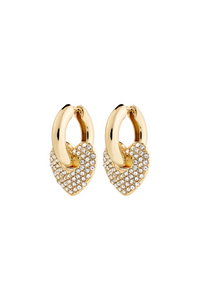 DUNE HOOP CRYSTAL HEART GOLD PLATED EARRINGS