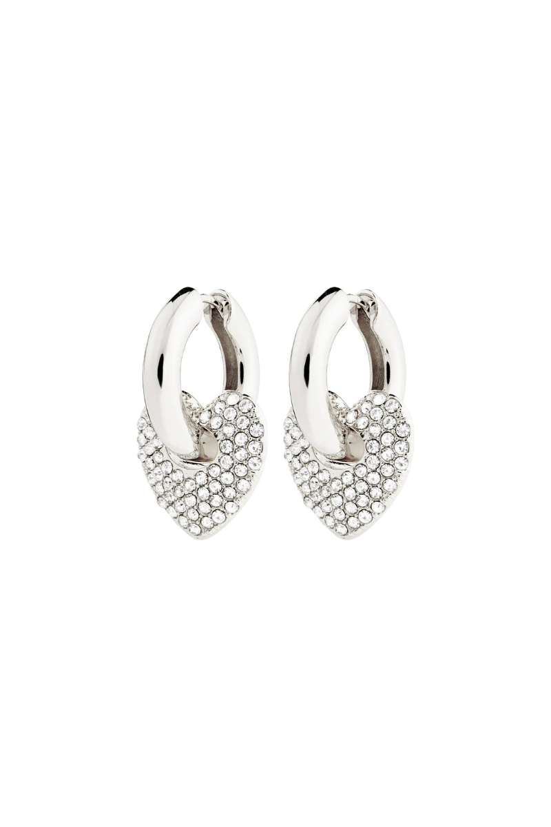 DUNE HOOP CRYSTAL HEART SILVER PLATED EARRINGS