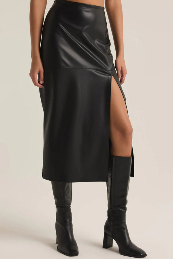 METROPOLITAN FAUX LEATHER MIDI SKIRT