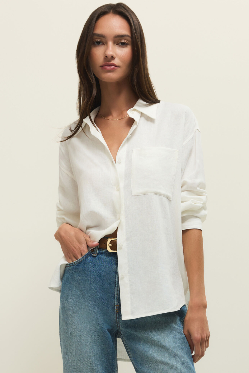 ALFIE LINEN BUTTON UP-WH