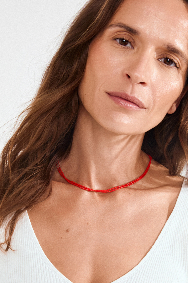 HAZE 2-IN-1 BEAD SILVER PLATED NECKLACE-RD