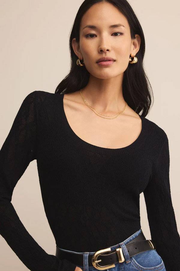 TIBI SCOOP MESH TOP-BK