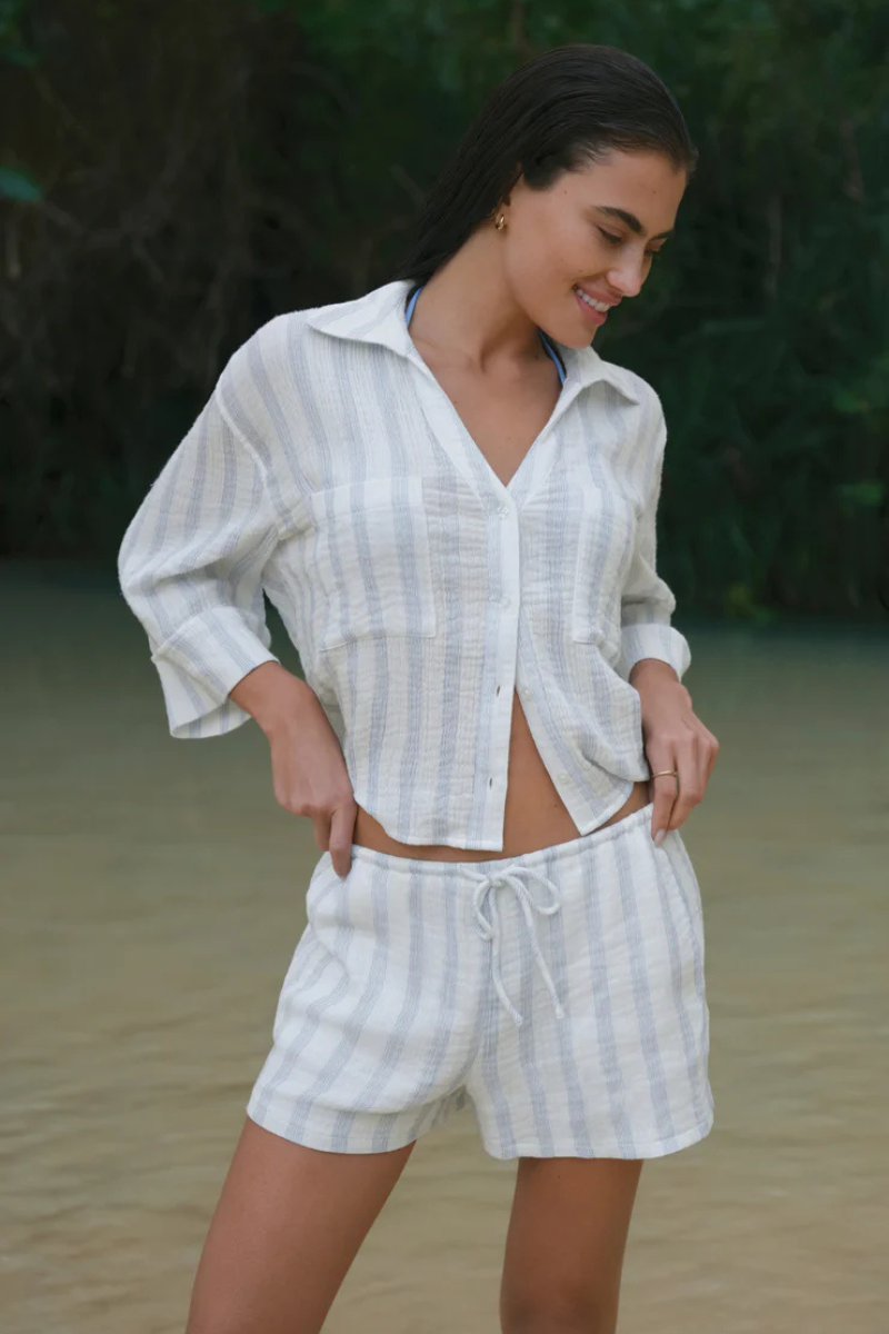 DAYLIGHT STRIPED COTTON GAUZE SHORTS