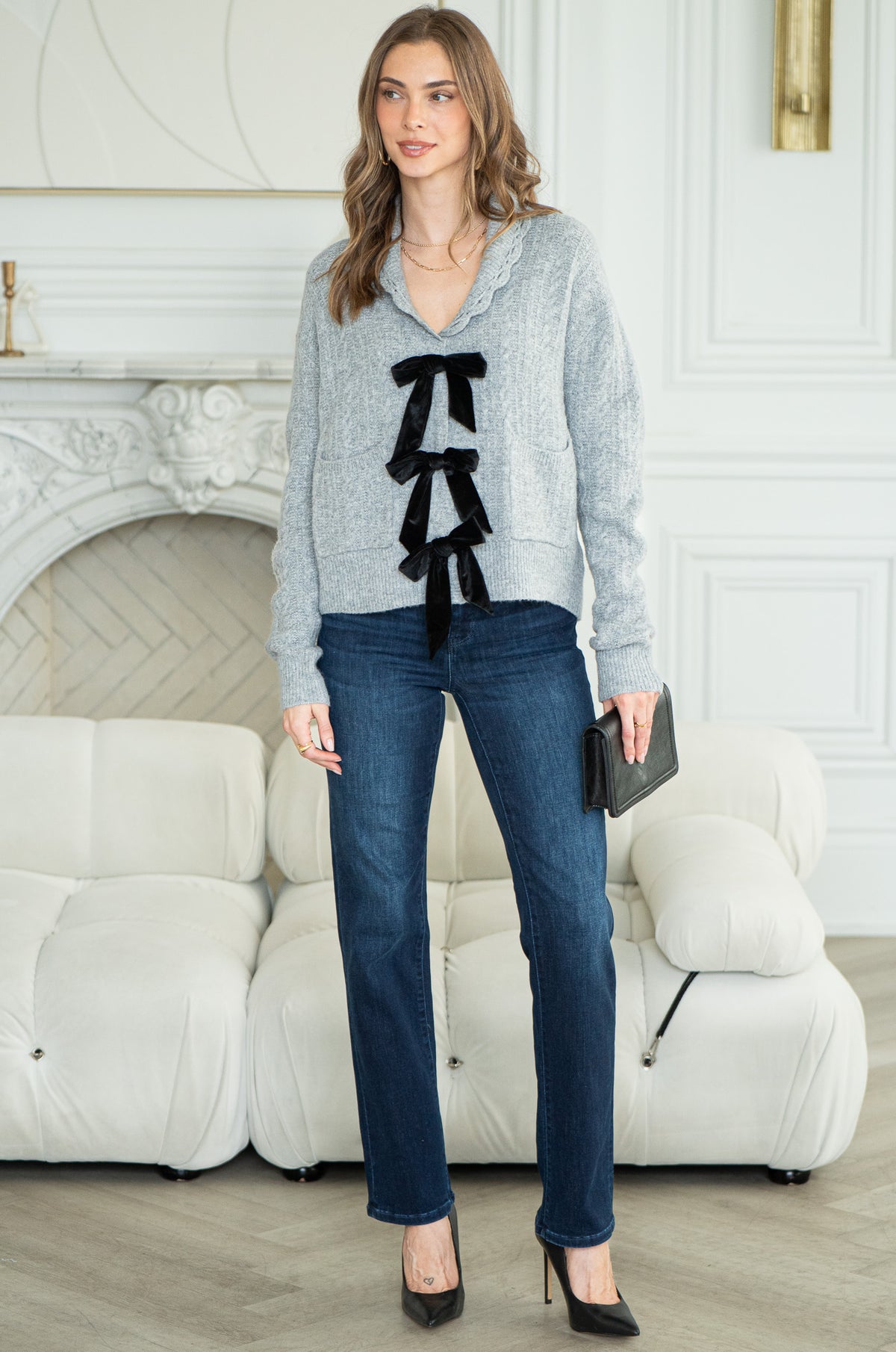 MICAH BOW FRONT SWEATER
