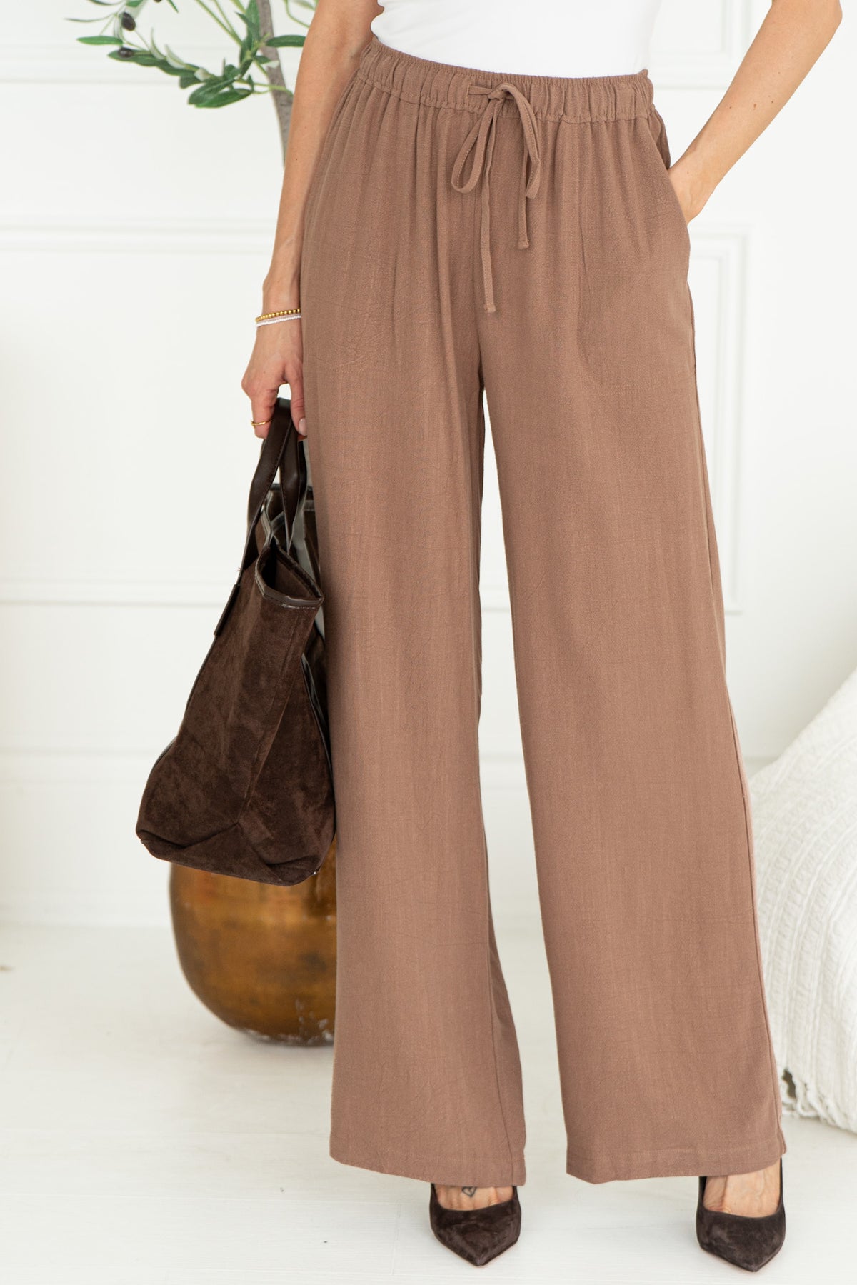 SEA BREEZE WIDE LEG LINEN PANTS-BR
