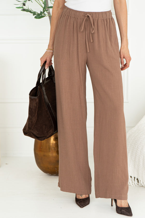 SEA BREEZE WIDE LEG LINEN PANTS-BR