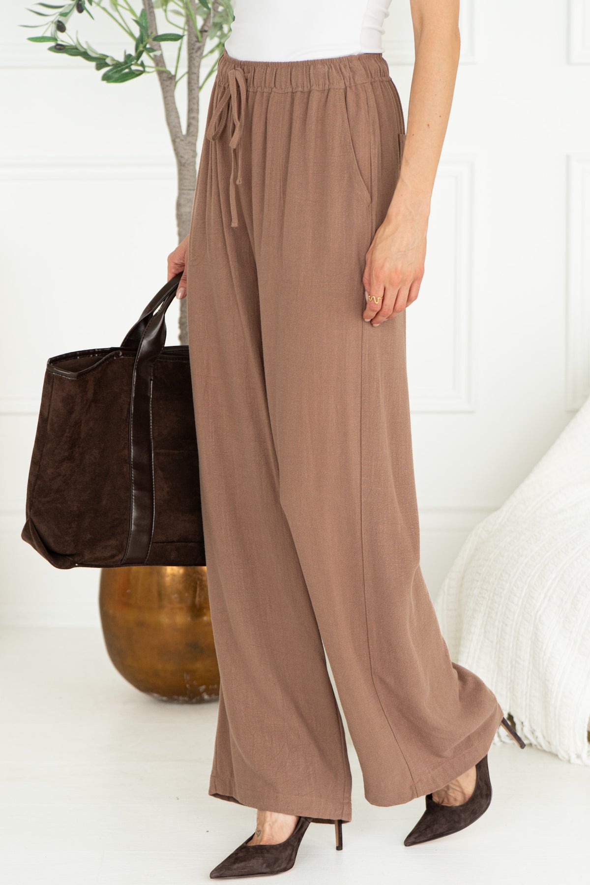 SEA BREEZE WIDE LEG LINEN PANTS-BR