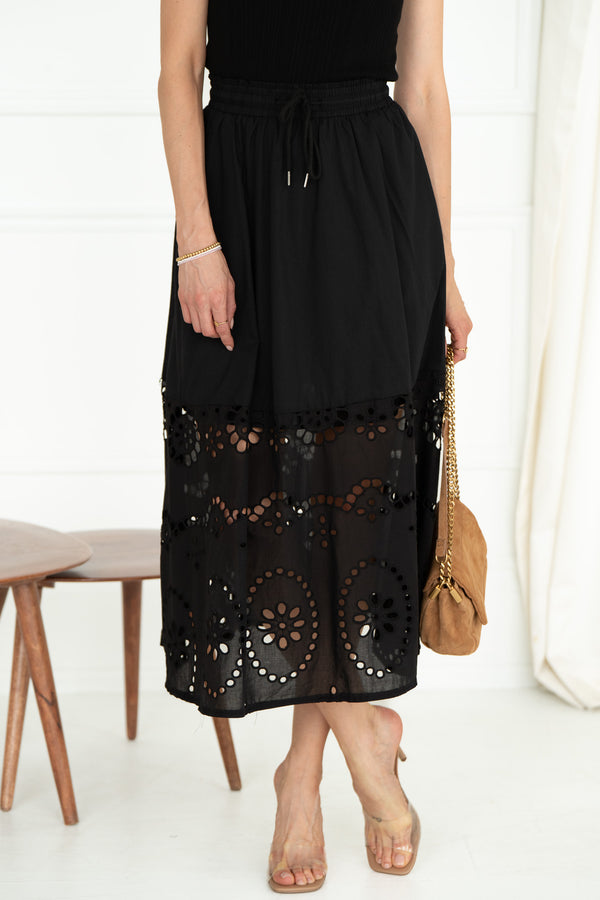 JOLENE EMBROIDERED BOTTOM SKIRT-BK