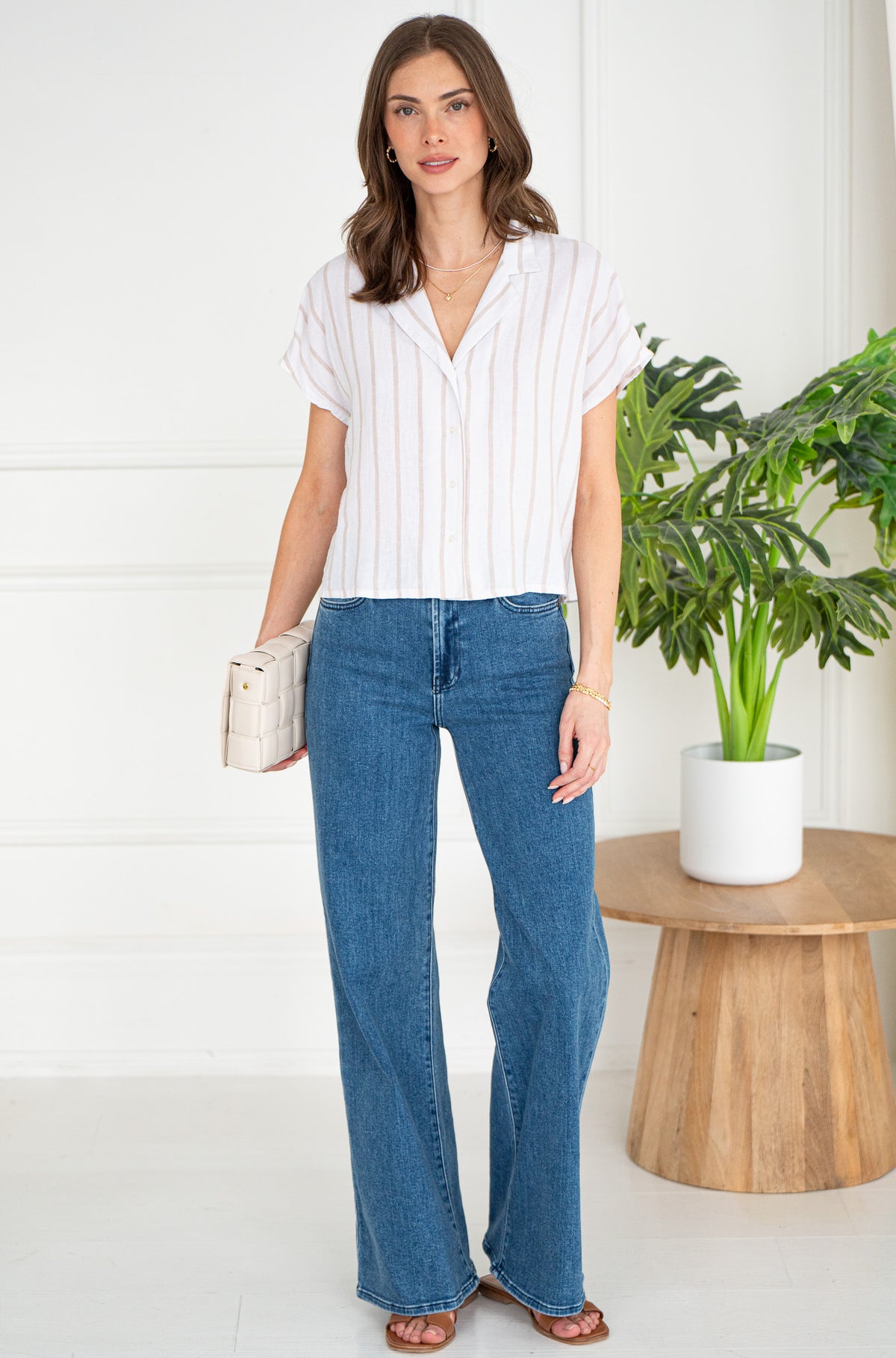 PARALLEL STRIPE LINEN TOP