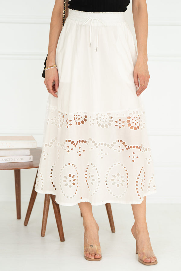 JOLENE EMBROIDERED BOTTOM SKIRT-WH