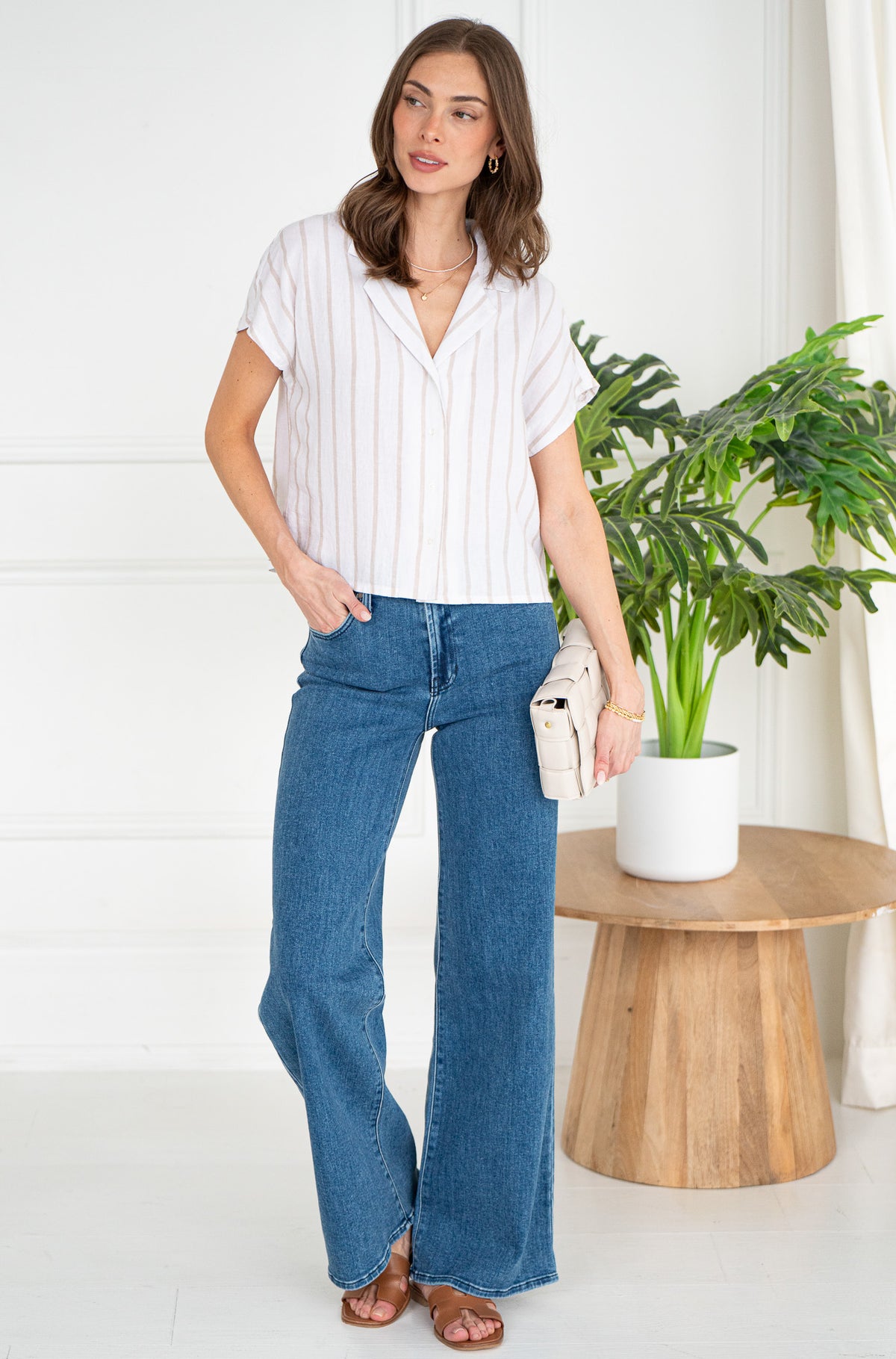 PARALLEL STRIPE LINEN TOP