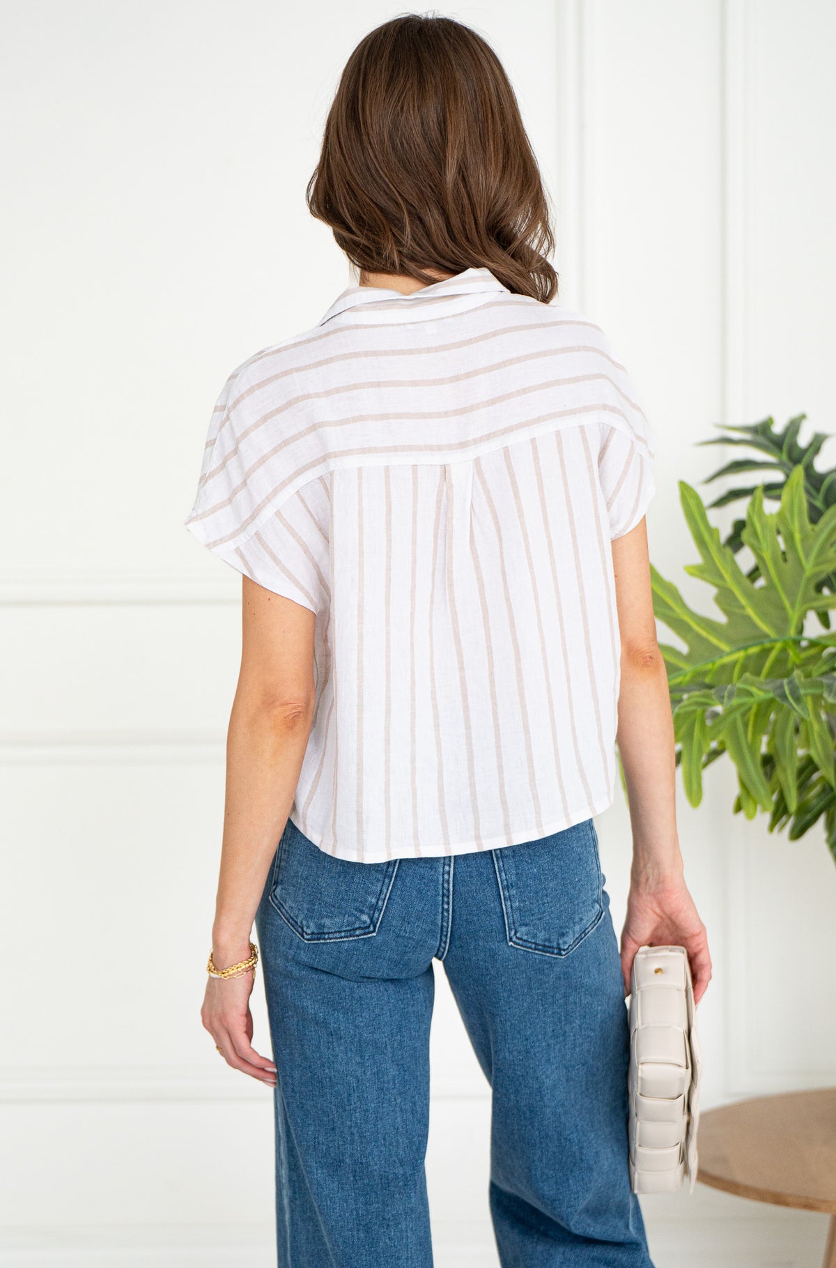 PARALLEL STRIPE LINEN TOP