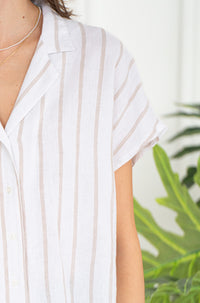 PARALLEL STRIPE LINEN TOP