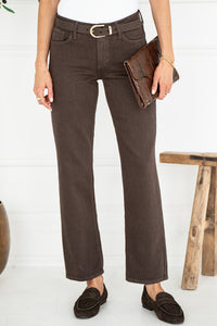 OMI MID RISE STRAIGHT LEG JEANS IN BROWN