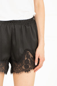 CABANA LACE TRIM SATIN SHORTS-BK