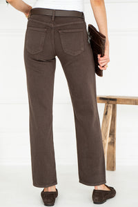 OMI MID RISE STRAIGHT LEG JEANS IN BROWN
