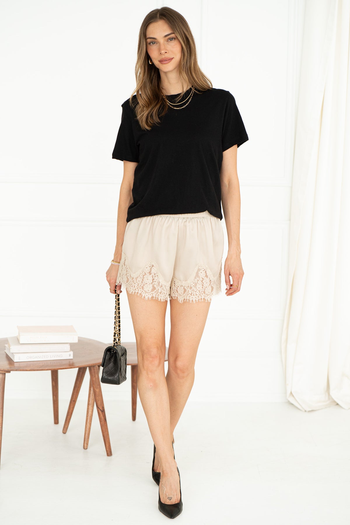 CABANA LACE TRIM SATIN SHORTS-CR