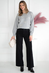 STACCI PEARL BOW SWEATER-GY