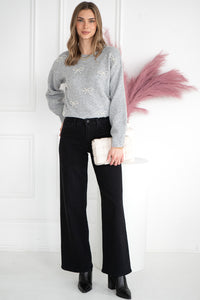 STACCI PEARL BOW SWEATER-GY