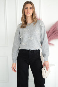 STACCI PEARL BOW SWEATER-GY