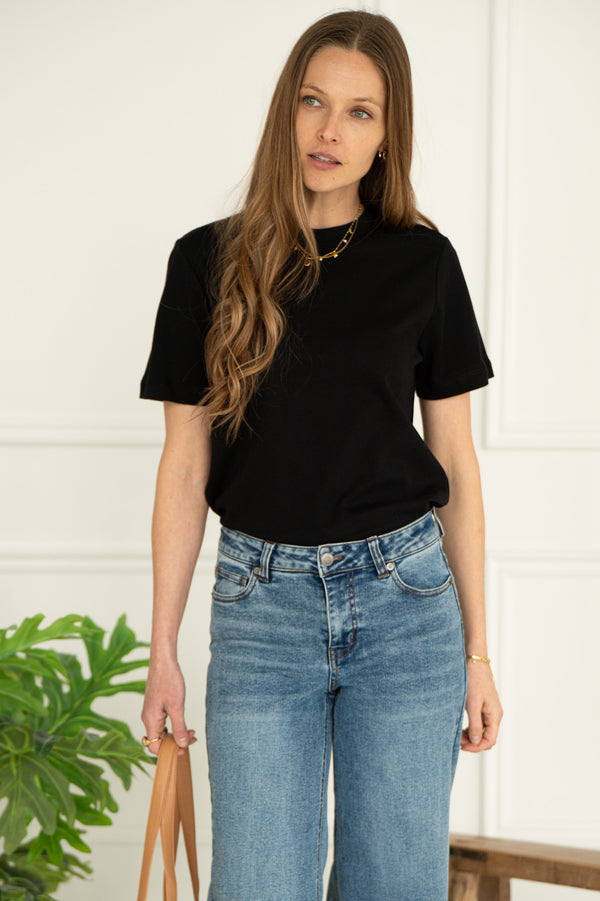 AUDREY COTTON CREW NECK TEE-BK