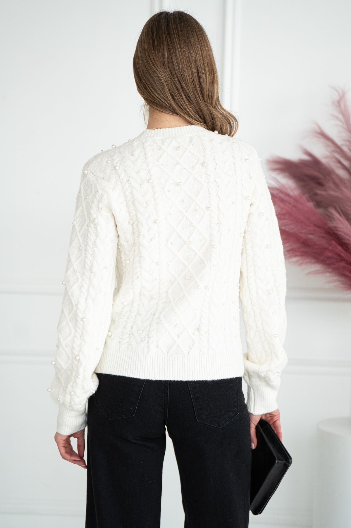 LUX PEARL CABLE KNIT SWEATER