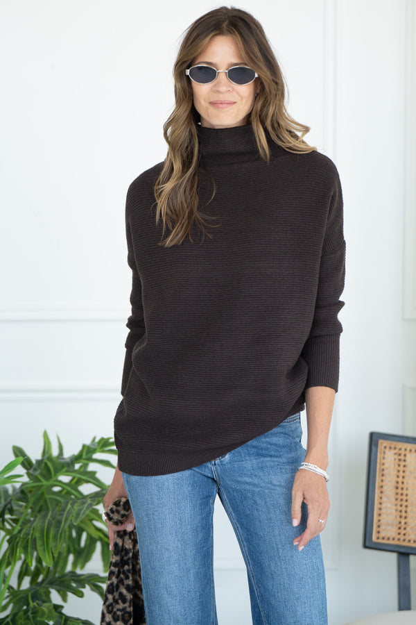 ROWYN RIBBED MOCKNECK SWEATER-BR