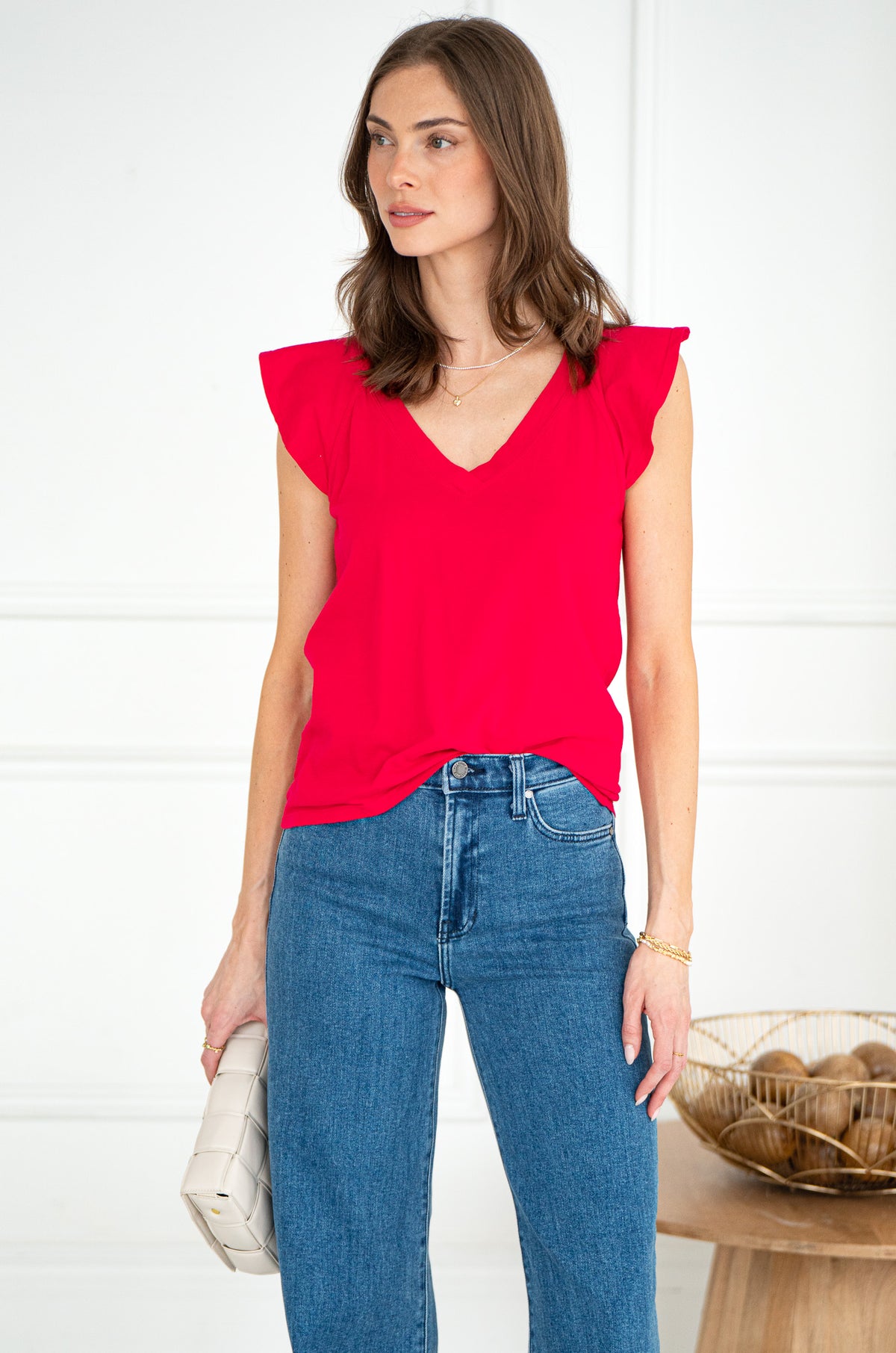 MAZIE FLUTTER S/S V NECK TEE-RU