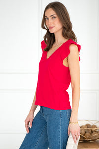 MAZIE FLUTTER S/S V NECK TEE-RU